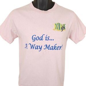 Vintage Christian T Shirt Mens Size Small Pink Y2K God Is A Way Maker King E